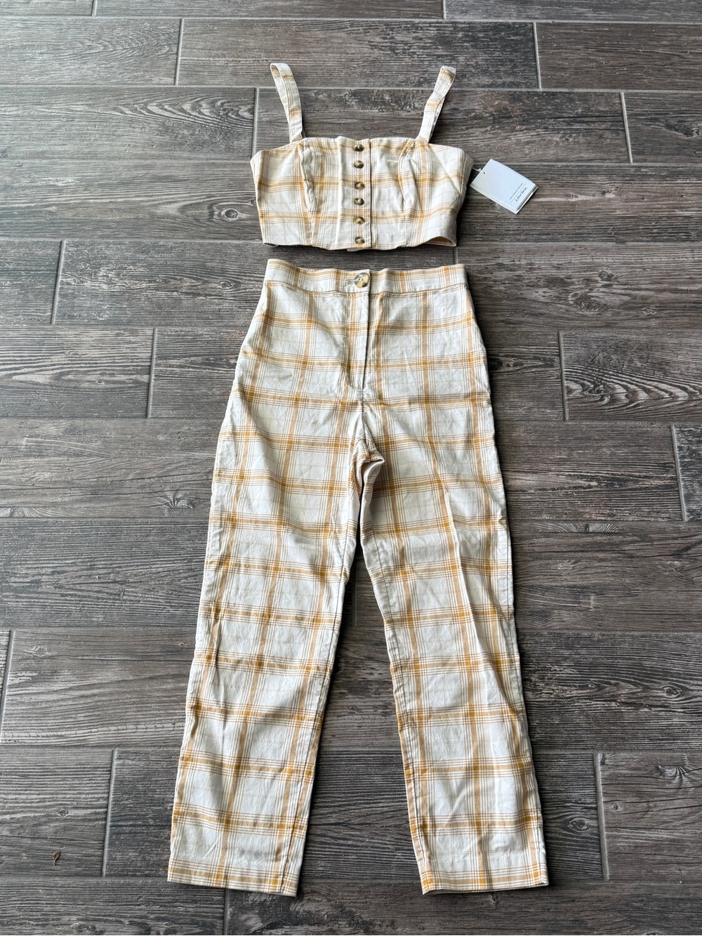 & Othet Stories Striped Plaid High-Waist Pants with Matching Crop Top